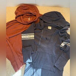 Women's Blue and Rust Hooded Shirts. Fabletics. Size Large.
